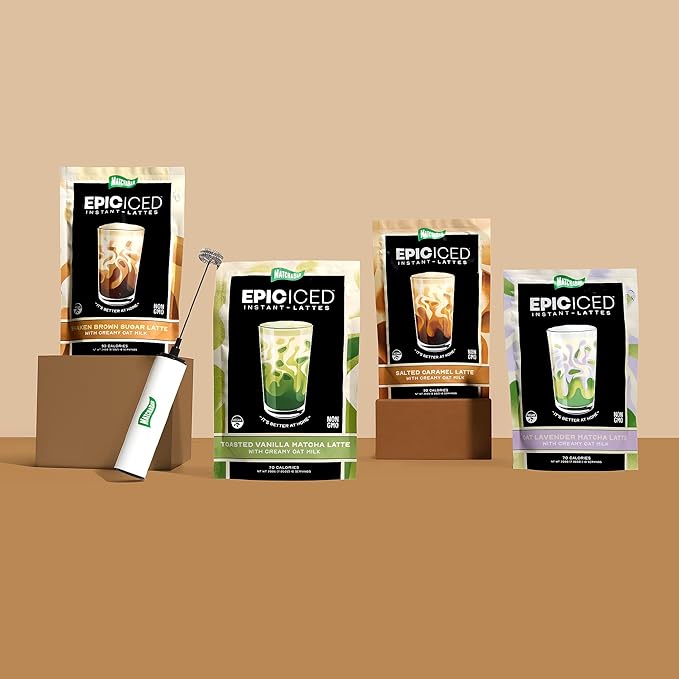 Matchabar Epic Iced Instant Latte Powder | Shaken Brown Sugar Espresso w/Oat Milk Base | Low Sugar, Non-Diary & Vegan Instant Iced Coffee Powder | Barista-Quality Creamy Latte Mix | 10 Servings