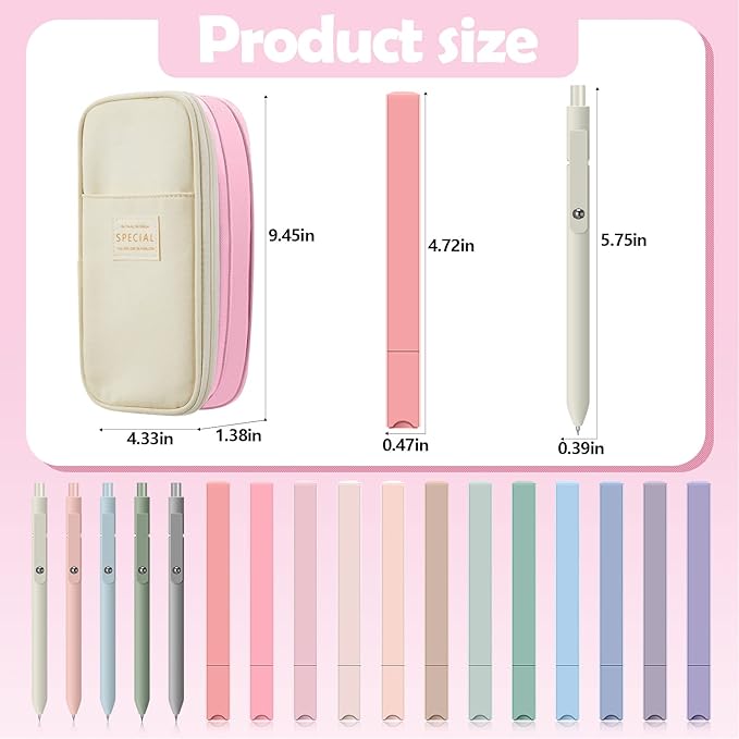 Henoyso 18 Set Aesthetic School Supplies Include Big Capacity Study Pen Bag with Zipper 12 Pcs Chisel Tip Bible Highlighters 5 Pcs Quick Dry Retractable Black Ink Pens for Student Office(Pink)