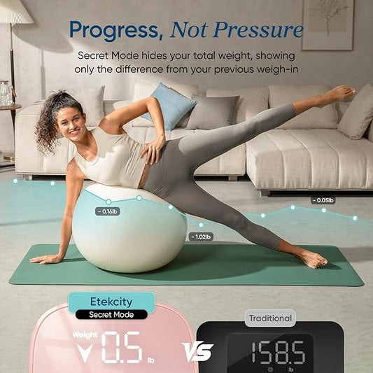 Etekcity Rechargeable Pink Smart Scale for Body Weight, BMI, Fat, Muscle Mass, Digital Bathroom Scale with 13 Metrics, Secret Mode, Bluetooth Connect to Free Apps, Cotton Candy Pink