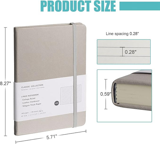 Lined Journal Notebook, 6Pack(Grey), 160 Pages, Medium 5.7 inches x 8 inches - 100 gsm Thick Paper, Hardcover