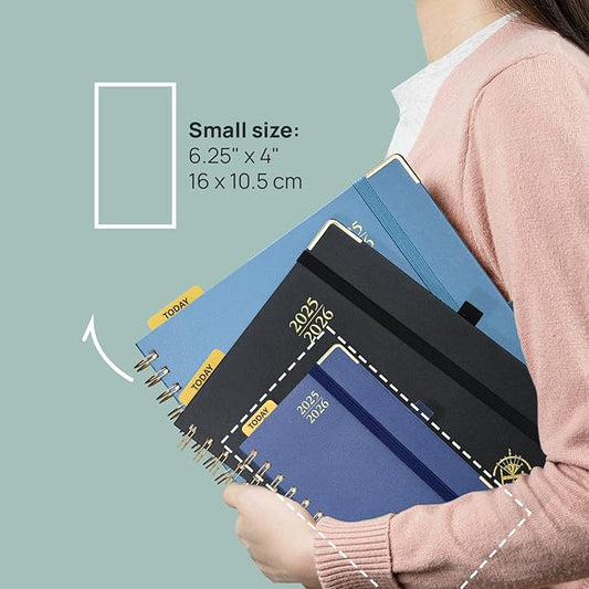 POPRUN Pocket Planner 2025-2026 (Spiral Hardcover - 4''x 6.25''), Daily Weekly and Monthly (July 2025 - June 2026) with Hourly Time Slots, for Purse, 100 GSM - Violet