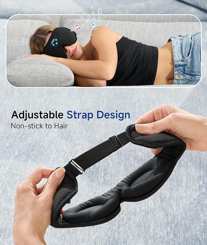 Voerou Sleep Headphones 3D Sleep Mask with Bluetooth, Adjustable Wireless Eye Mask for Sleeping for Women Men, Sleeping Headphone with Ultra-Thin Stereo Speakers Perfect for Sleep Naps