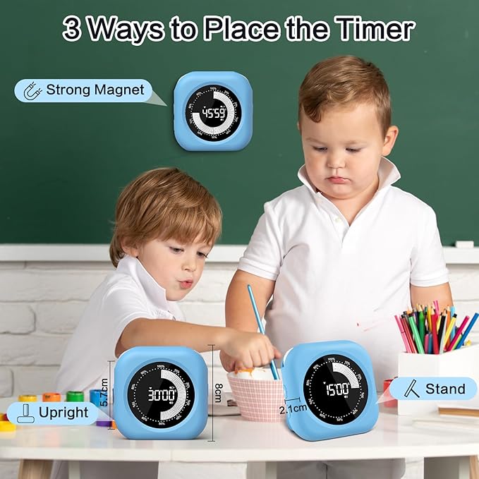 Visual Timer for Kids Rechargeable, 10-Hour Digital Timer ,Magnetic Timer with Visual Time Bars Design,3 Brightness/3 Volume Adjustable, Countdown/up Timers for Classroom Study Game GYM Kitchen Office
