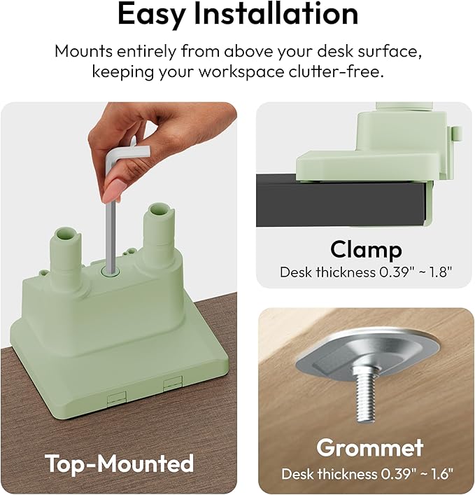 Pixio PS1D Wave Mint Dual Monitor Arm Stand Desk Mount - Fits up to 32 inches Monitors and up to 19.8lbs. VESA Compatibility and Integrated Cable Management