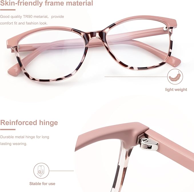 Madison Avenue TR90 Blue Light Blocking Glasses Anti Eyestrain UV Glare Blue Light Glasses for Women TV Phone Computer Gaming Eyeglasses (Pink Tortoiseshell)