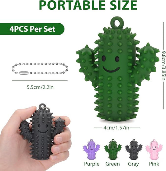 4 PCS Spiky Ouchies Fidget Toys for Adults Silicone Sensory Pain Stim Fidget Cactus for Anxiety Autism Work Stress Relief (Green&Pink&Gray&Purple, 4PCS)
