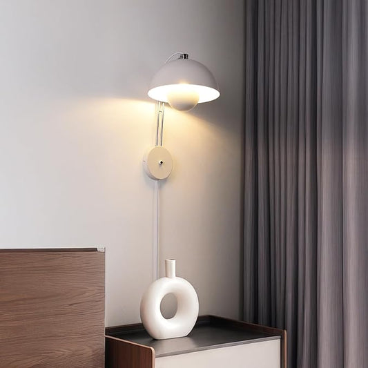 COSYLUX Modern Sleek Plug in Wall Sconce, Hardwired & Corded 2in1 Design Metal Wall Light Fixtures for Bedroom Bedside Reading, Mid-Century Flower Bud Wall Sconces with Switch, White