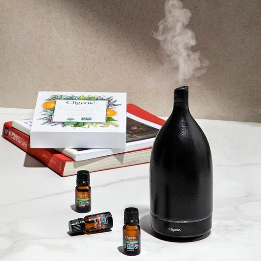 Cliganic Ceramic Aromatherapy Diffuser for Essential Oils (Black) - 7 Color Lights, Cool Mist, Auto Shut Off for Home & Office