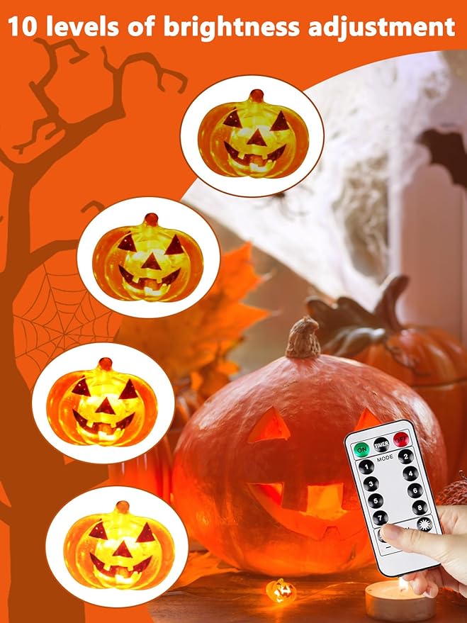 Halloween Fairy Lights Battery Operated 15Ft 40LED Orange Pumpkin String Lights 8 Modes with Remote, Warerproof Twinkle Lights with Timer for Indoor and Outdoor Halloween Decorations for Party Holiday