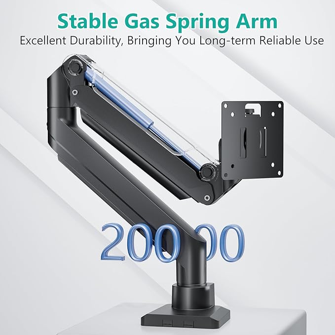 WALI Ultrawide Monitor Arm for 13 to 49 Inch Heavy Duty Curved Screens, Holds 33 Lbs, Adjustable Gas Spring Single Monitor Desk Mount with C-Clamp, Grommet Base, 75x75/100x100 VESA, (GSM001XL), Black