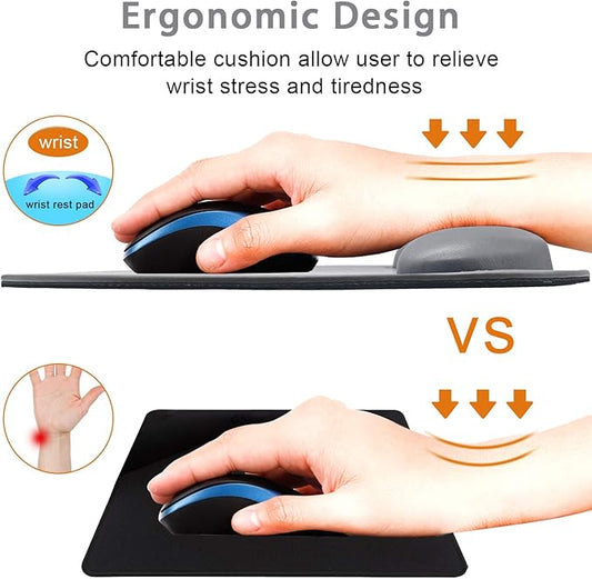 Mouse Pad Leather Wrist Rest Support, Ergonomic Memory Foam Mouse Wrist Rest Pad with Non Slip Rubber Base, Durable, Comfortable Mousepad for Computer Pain Relief at Home, Office, Work Travel, Grey