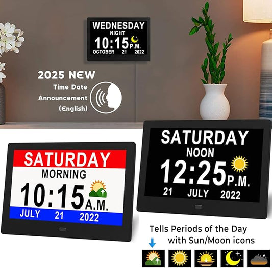11.5 Inch Extra Large Digital Clock with 19 Alarms, Loud Talking Time, 20 Custom Reminders, Auto DST, 10-Level Auto Dimmer, Day Date Calendar Clock for Seniors Dementia Alzheimers', with Remote