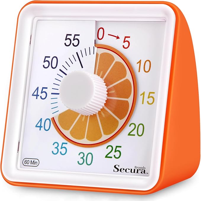 Secura 60-Minute Visual Countdown Timer for Kids & Adults, Classroom Time Management Tool (Orange)