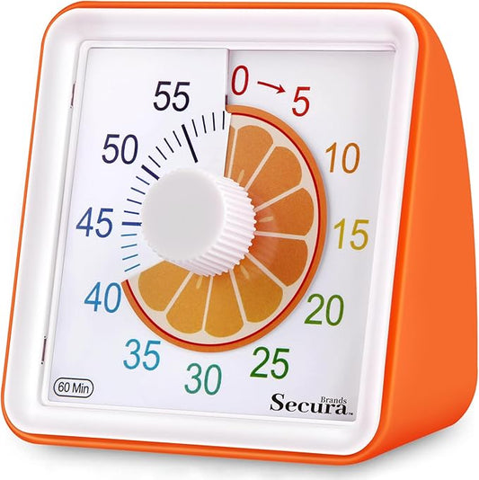 Secura 60-Minute Visual Countdown Timer for Kids & Adults, Classroom Time Management Tool (Orange)