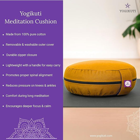 Yogikuti Meditation Cushion – 100% Pure Cotton Zafu for Comfortable Meditation & Yoga – Floor Sitting Pillow for Mindfulness & Support