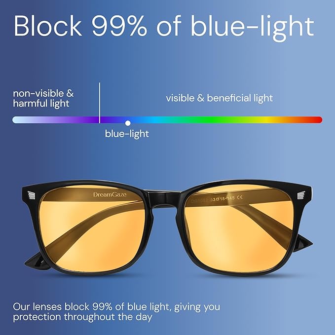 DreamGaze 99.9% Blue Light Blocking Glasses for Better Sleep - Anti Blue Light Glasses Men - Premium Computer Gaming Glasses