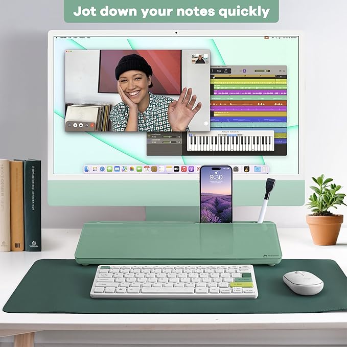 Varhomax Glass Desk Whiteboard with Storage, Desktop Organizer to-do List Memo Notepad Dry Erase White Board for Home Office and School Supplies (Green)