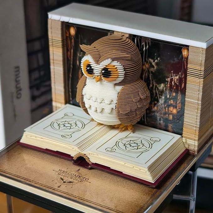 3D Timepiece Calendar 2026 Paper Art Memo Pad ā Tear-Away Desk Calendar for Record, Planner & Habit Tracker, Bookmark, Gift & Decorative Office Decor (Owl)