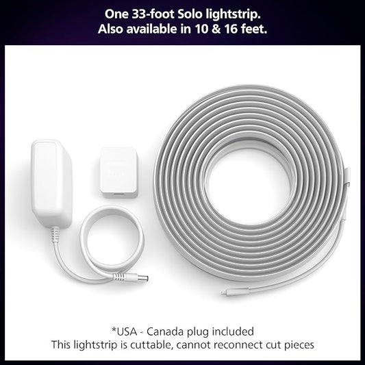 Philips Hue Indoor 33 Ft Smart LED Solo lightstrip Base Kit - 1 Pack - Control with Hue App - Compatible with Alexa, Google Assistant and Apple HomeKit