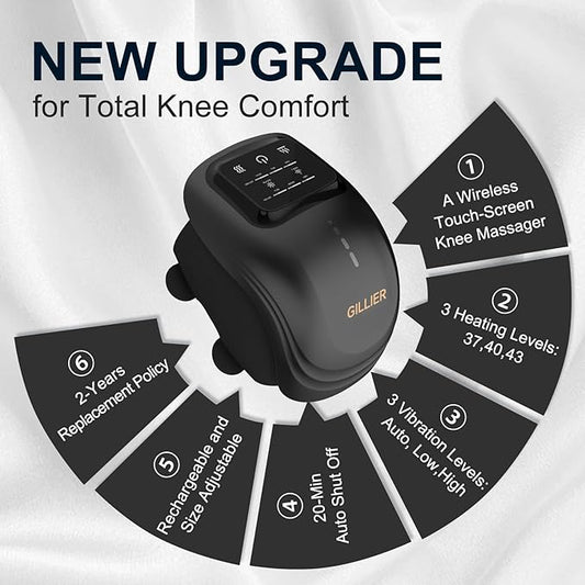 Knee Massager Smart with Heat, Red Light and Massage Therapy, 3 Vibration Modes and 3 Heating Levels, 2025 Updated Edition, LED Vitality Joints Knee Massager, Gifts for Grandma & Grandpa, Black