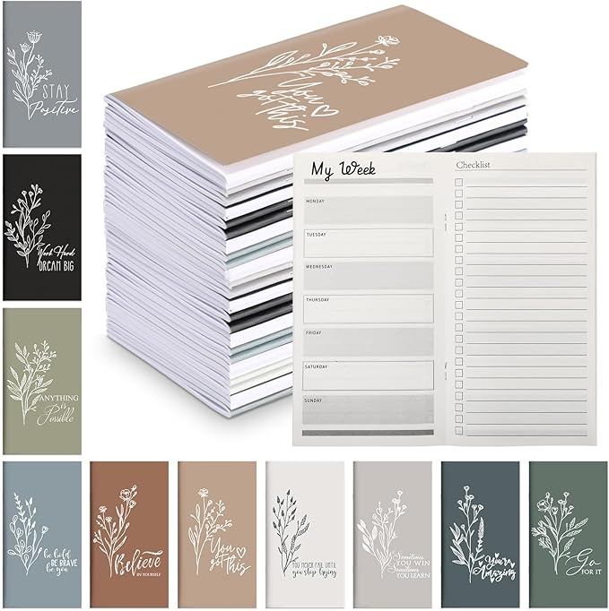 Qilery 30 Pcs Open House Gifts Bulk Habit Tracker Planner Bulk 2025 Pocket Calendars to Do List Weekly Goals Notepads for Employee Appreciation Housekeeping Teacher Welcome Gifts(Aesthetic Optimistic)