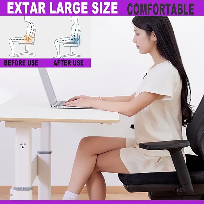 Yuwe Extra Large Seat Cushion - Memory Foam Seat Cushion, Office Chair Cushion, Ergonomic Chair, Car Seat Cushion Sciatica & Tailbone Pain Relief Cushion