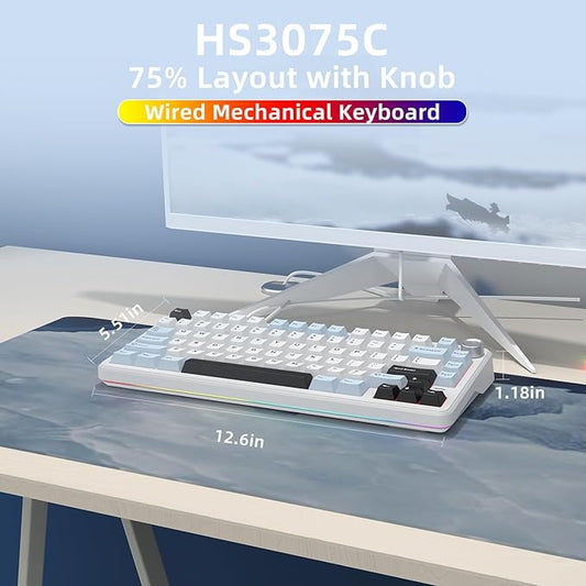75% Wired Hot Swappable Mechanical Keyboard with Metal Knob | Mount Gasket | Programmable RGB Backlit & Adjustable Side Lighting (Peach Linear Switch)