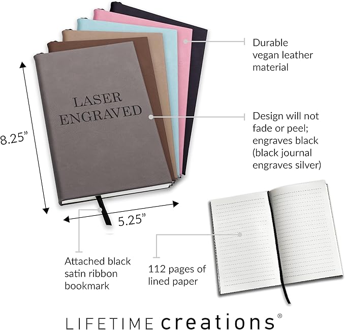 Lifetime Creations Custom Notebook (Light Brown, Vertical Name) - Personalized Hardcover Vegan Leather Writing Journal, Business Meeting Notebook Gift for Professionals, Hard Cover Notepad
