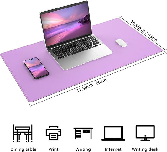 Leather Desk pad Protector, Large Desk mat with Natural Cork & PU Leather,Mouse pad,Non-Slip Office Desk Mat,Waterproof Desk Writing Pad for Office and Home (35in*17in, Purple)