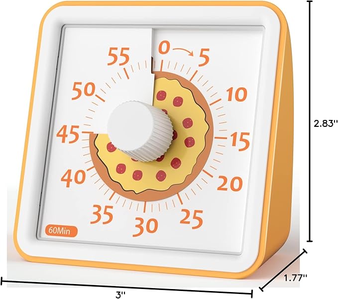 LIORQUE 60 Minute Visual Timer for Kids, Visual Countdown Timer for Classroom Office Kitchen with 'Pizza' Pattern Design, Pomodoro Timer with Silent Operation (Batteries Included)