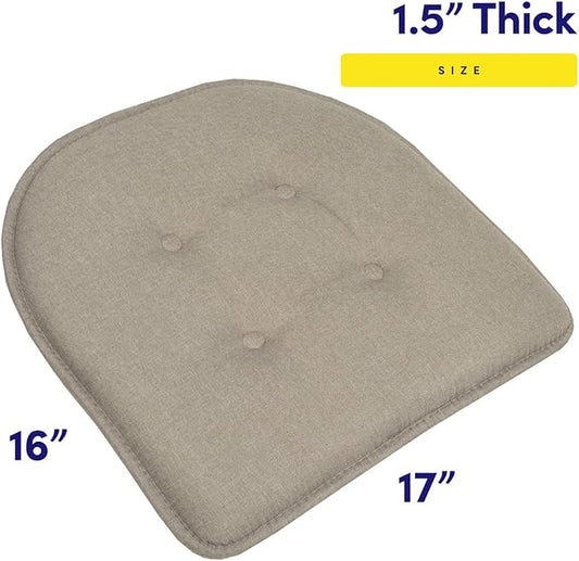 Sweet Home Collection Chair Cushion Memory Foam Pads Tufted Slip Non Skid Rubber Back U-Shaped 17" x 16" Seat Cover, 2 Count (Pack of 1), Khaki