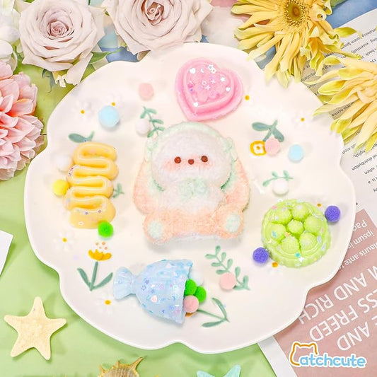 Squishies Toys Set 5PCS, Squeeze Toys Stuffed Bunny Cake Dessert Flower Sensory Fidget Toys for Anxiety Relief, Desk Sticky Toys Party Favors Birthday for Boys and Girls