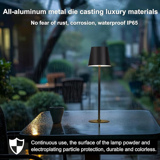 2-Pack Cordless Metal Table Lamp, 3 Adjustable Heights, 5400mAh Rechargeable Battery, 3 Colors Touch Dimming, Waterproof Portable Wireless Desk Lamp for Restaurant, Bedroom, Outdoor Patio
