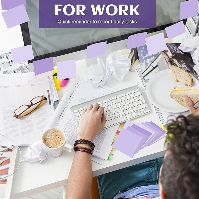 24 Pads Sticky Notes 3x3 Inch Self Stick Bright Color Sticky Note Sticking Posted Notes for School Office Classroom Meeting Home Teacher Supplies, 50 Sheets/pad(Gradient Purple)