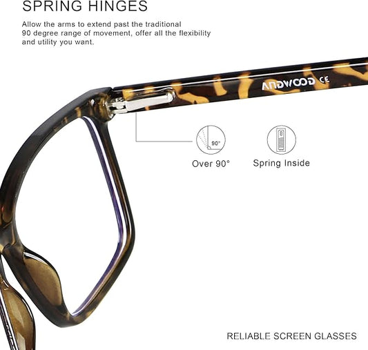 ANDWOOD Blue Light Blocking Glasses Men Women Computer Filter Large Frame Bluelight Blocker Anti Blue Ray Lightweight AR002