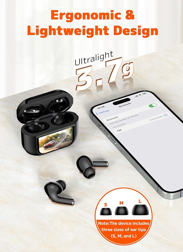 Wireless Earbuds, ANC/ENC Noise Cancelling Ear Buds with Smart Touchscreen Case, 48H Playtime for Sports & Working, Bass Stereo Sound, Bluetooth 5.4 Headphones for iPhone/Android