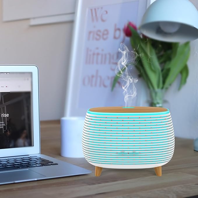 2-in-1 BT Speaker & Ultrasonic Essential Oil Diffuser,Aromatherapy Diffuser Cool Mist Humidifier with 7 Colors Lights for Large Room Home Office,400ml(White+Wooden Grain)
