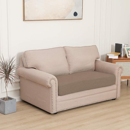 Easy-Going Stretch Loveseat Cushion Cover Sofa Cushion Furniture Protector Sofa Seat Sofa Slipcover Sofa Cover Soft Flexibility with Elastic Bottom(Loveseat Cushion, Camel)