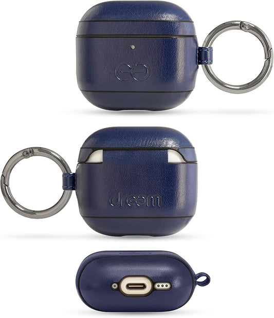Dreem Om Case Cover with Keychain Clip Compatible with AirPods 4 for Apple AirPods 4th Generation, Vegan Leather AirPod Case for Men & Women, Luxury Earbuds Accessory for iPhone - Royal