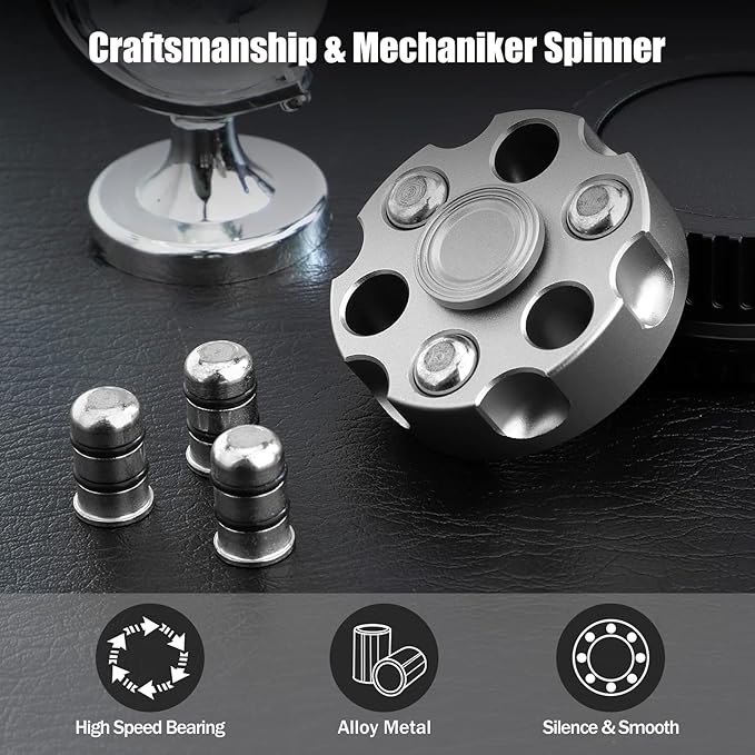 Fidget Spinner Toy for Adults Kids, Cool Sliver Alloy Hand Finger Cube Spinner, Stress Relief Anti Anxiety Fidget Block Fidget Toy for OCD, Sensory Spinning Desk Toys Gifts Party Favors