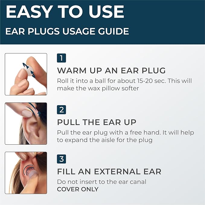 Peace&Quiet | PQ Wax Ear Plugs for Sleeping, Swimming - Soft Noise Cancelling Silicone Gel Wax Earplugs for Sleep and Swimmers, Sound Blocking Level of 32 Db, Color: Blue