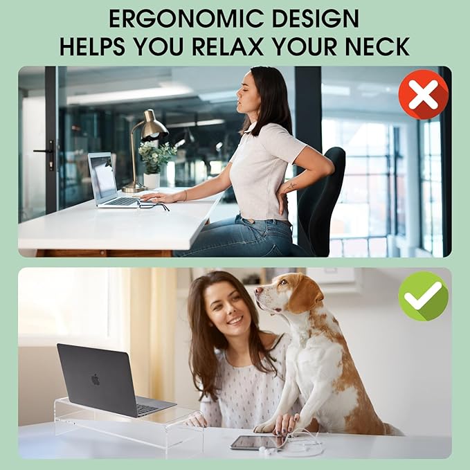 20in Large Acrylic Monitor Stand, 2-Tier Premium Large Laptop Stand, Acrylic Computer Monitor Riser for Home, Office, Business, Keyboard Storage, Multi-Media Laptop, Printer, TV