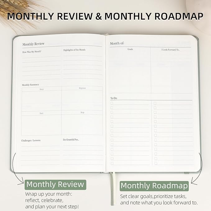 2025-2026 Planner - Undated Monthly, Weekly & Daily Planner for Planning Your Success - To Do List, Habit Tracker, Hardcover, Aesthetic, Stylish School or Office Supplies (Sage, A5)