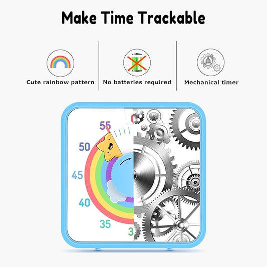 Secura 60-Minute Visual Timer, 7.5 Inch Magnetic Rainbow Countdown Timer for Classroom or Kitchen, Durable Mechanical Timer Clock with Magnetic Backing (Blue & Star)