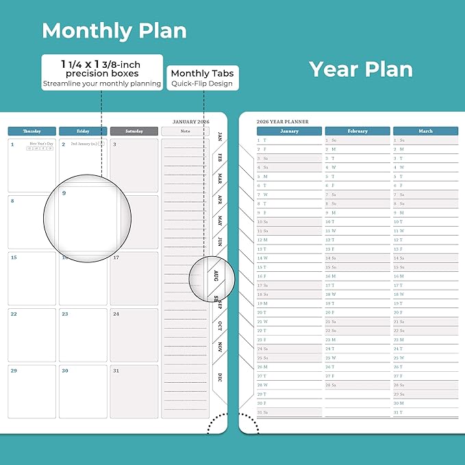 Weekly Monthly 2026 Planner (Jan.26-Dec.26),8.5"x6.5",12 Months Agenda Plan with Month Tabs & Pocket,Expenses/Note Pages, Appointment Book Calendar with Vegan Leather Cover,Light Blue