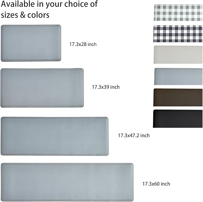 Anti Fatigue Kitchen Rugs Kitchen Mats for Floor,Cushioned Non-Slip Waterproof Ergonomic Comfort Runner Rug Standing Mat for Kitchen,Doing Dishes,Floor,Home,Office,Laundry,Grey,17.3"x60"