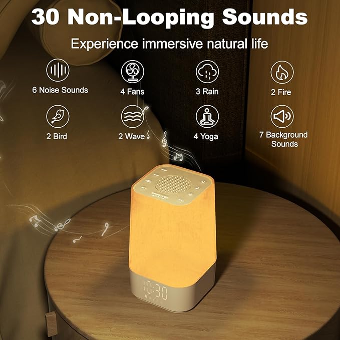 4-in-1 Sunrise Alarm Clock White Noise Sound Machine for Heavy Sleepers, Adults & Kids – Gentle Wake Up Light Alarm Clock with 30 Soothing Sounds, Dimmable Amber Breathing Night Light for Bedrooms