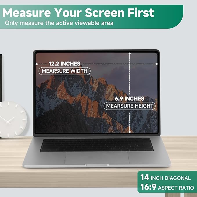 Nano-Suction Laptop Privacy Screen 14 Inch 16:9, Removable Screen Privacy Shield for Laptop, Anti Glare, Anti Bule Light, Screen Protector for Lenovo HP Dell Acer Asus Thinkpad