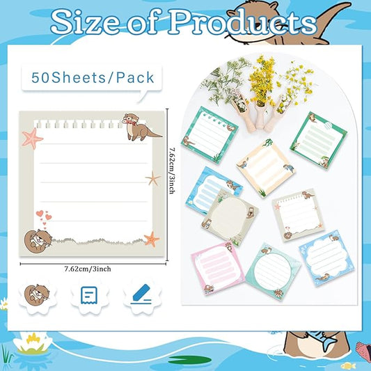 Otter Sticky Notes Gifts, 9 Pack Cute Sea Otter Notepads 3x3 Inch Gifts for Coworkers Students, Ocean Animals Post Memo Pads Office School Supplies for Men Women (450 Sheets)