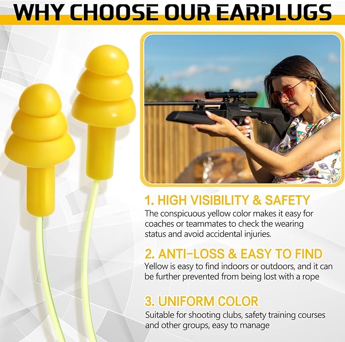 100 Pair Ear Plugs Reusable Silicone Earplugs with Cord, 25db Corded Ear Plugs for Shooting Hunting Hearing Protection Lightweight Earplugs for Sleeping Noise Cancelling Work Construction